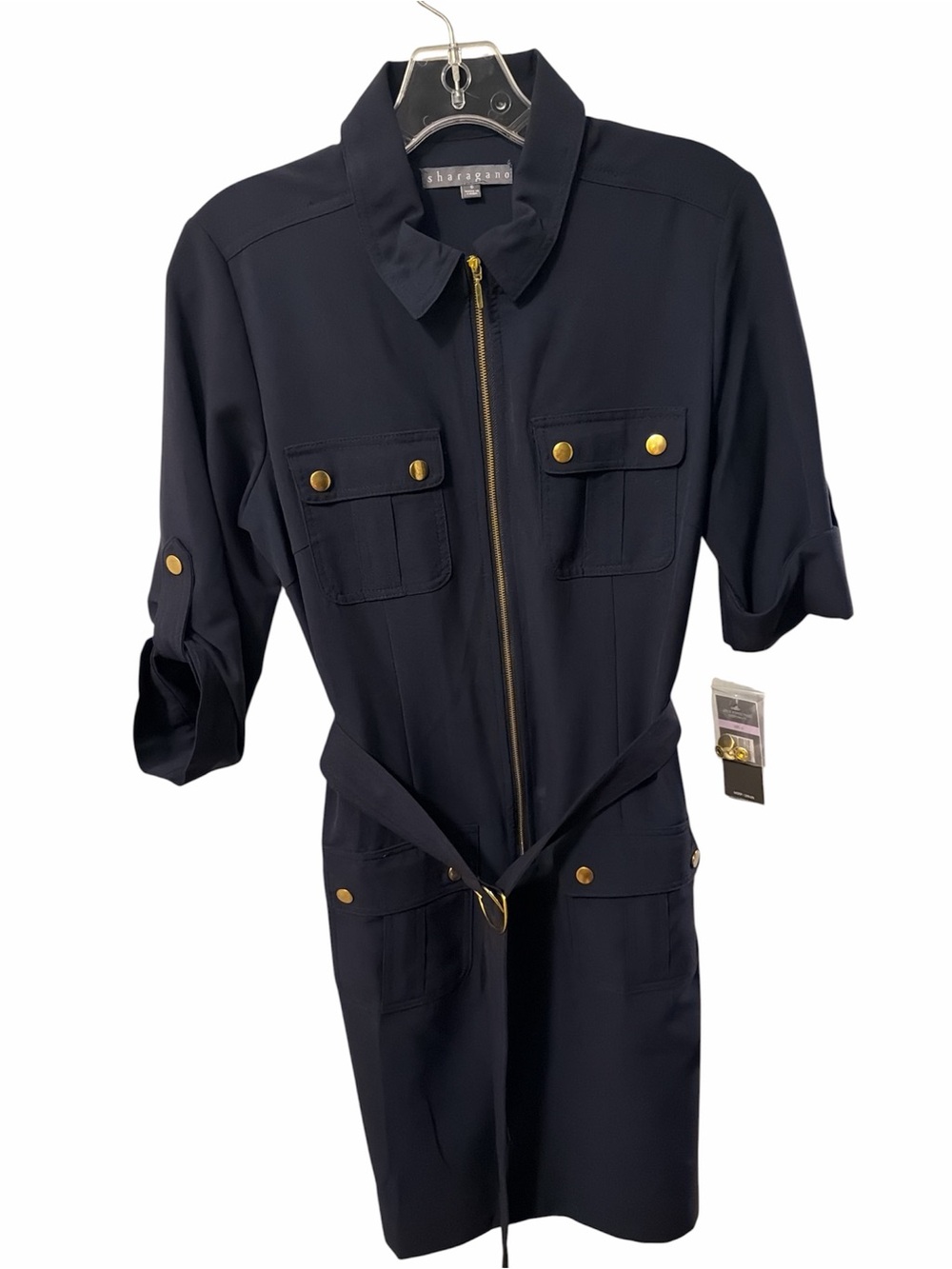 Navy Utility Zip-Front Shirt Dress